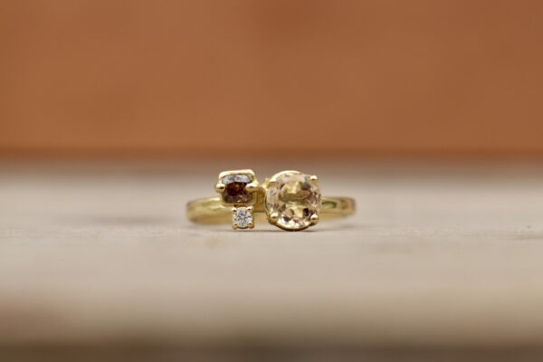 Nico Taeymans geel gouden ring met citrien en bruine diamant