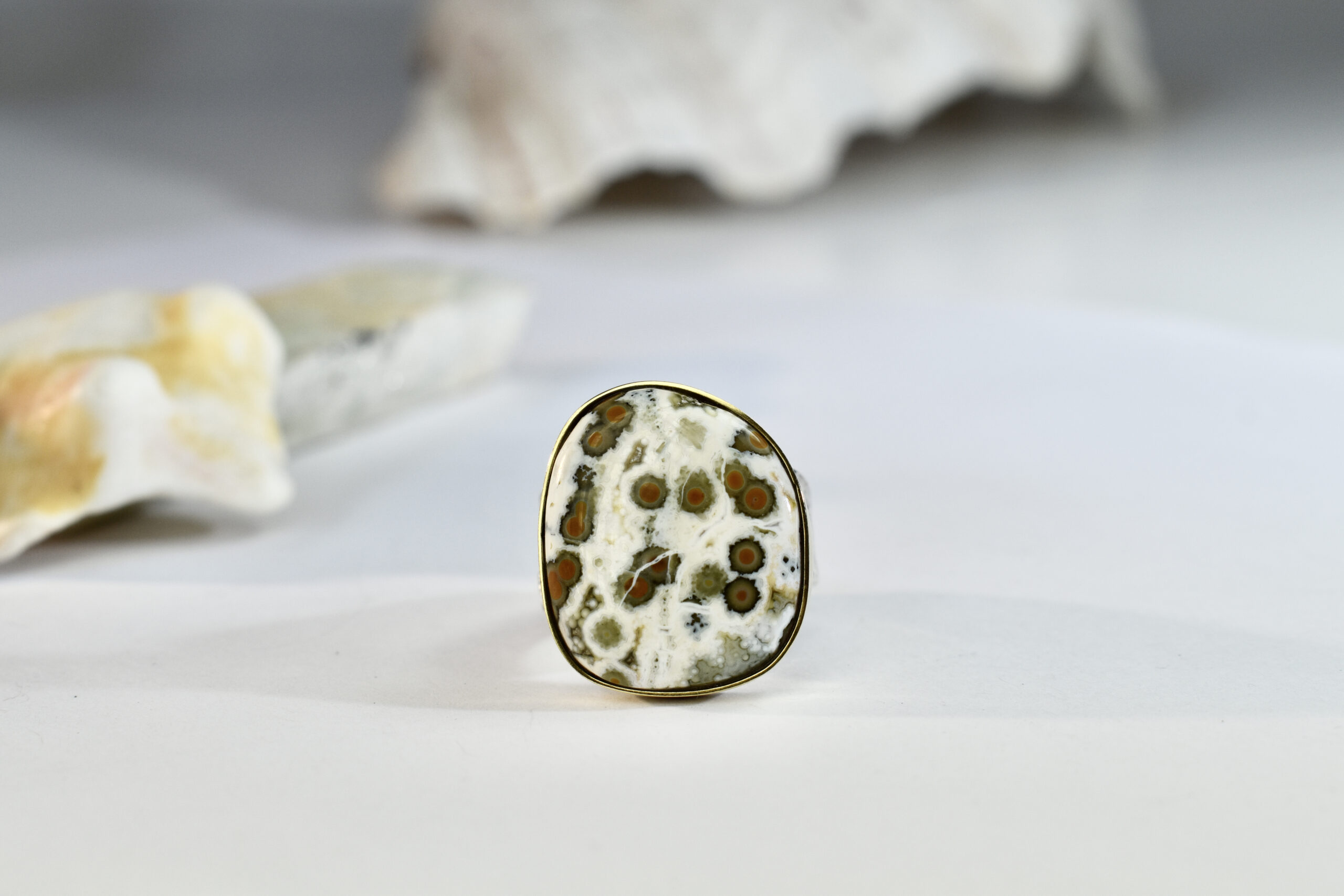Nico Taeymans zilveren Crete ring met Jaspis met gouden zetting