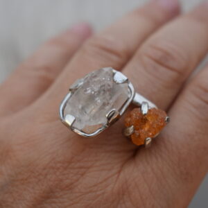 Zilveren ring met ruwe citrien en beryl